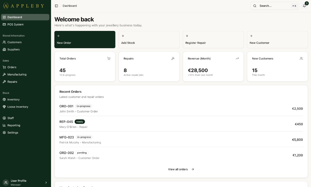 Stable Cover bespoke CRM screenshot